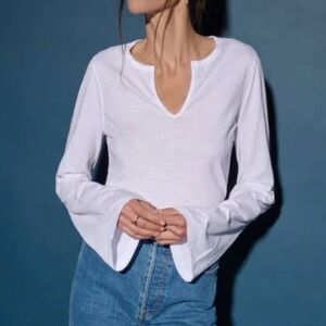 Nation LTD Lian Long Sleeve Top Size Large White Minimalist Casual Soft Basics